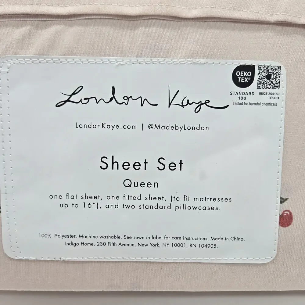 London Kaye QUEEN Sheet Set Cherries NEW! Coquette Tween Retro Retail $58